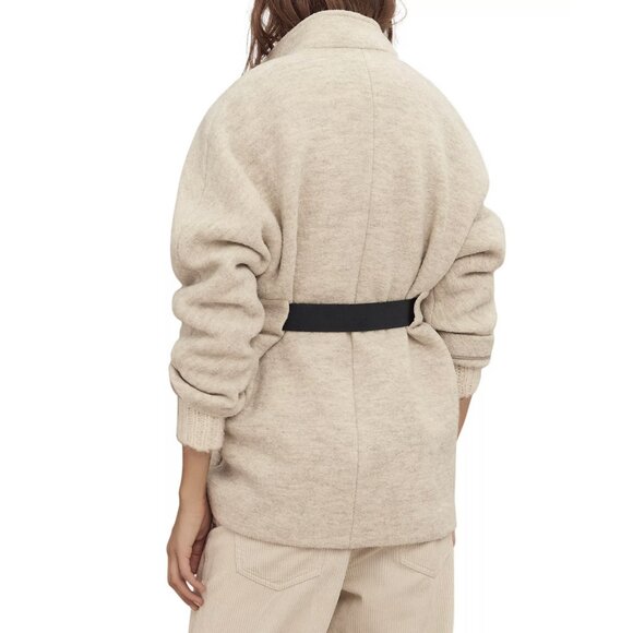 BA&SH BASH Beige 100% Wool CALVI High Neck Leather Belted Jacket Coat 0 / XS - Picture 4 of 8